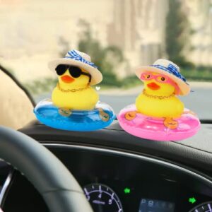 wonuu Car Rubber Duck 2Pcs Duck Car Decoration Dashboard Car Ornament for Car Dashboard Decoration Accessories with Mini Swim Ring Sun Hat Necklace Sunglasses