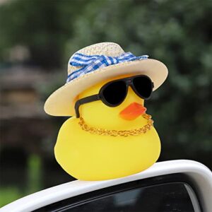 wonuu Car Rubber Duck 2Pcs Duck Car Decoration Dashboard Car Ornament for Car Dashboard Decoration Accessories with Mini Swim Ring Sun Hat Necklace Sunglasses