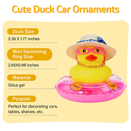 wonuu Car Rubber Duck 2Pcs Duck Car Decoration Dashboard Car Ornament for Car Dashboard Decoration Accessories with Mini Swim Ring Sun Hat Necklace Sunglasses