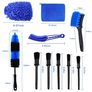 Titeney 10 Pieces Car Cleaning Tools Kit, Auto Wheel Detailing Brush Set Including Long Handle Wheel Brush, Short Handle Brush, Detailing Brush, Air Outlet Brush, Car Wash Mitt and Towel…