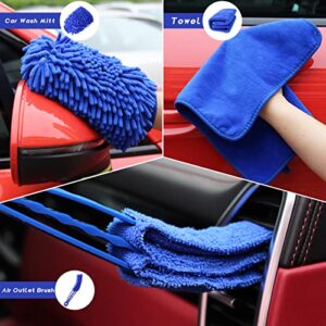 Titeney 10 Pieces Car Cleaning Tools Kit, Auto Wheel Detailing Brush Set Including Long Handle Wheel Brush, Short Handle Brush, Detailing Brush, Air Outlet Brush, Car Wash Mitt and Towel…