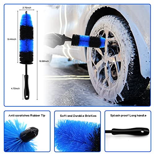 Titeney 10 Pieces Car Cleaning Tools Kit, Auto Wheel Detailing Brush Set Including Long Handle Wheel Brush, Short Handle Brush, Detailing Brush, Air Outlet Brush, Car Wash Mitt and Towel…