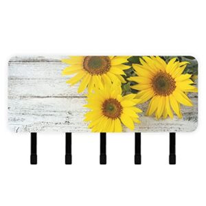 susiyo Yellow Sunflowers Wooden Wall Mounted Key Holder 5 Key Hooks and Mail Organizer for Entryway Wall Decor