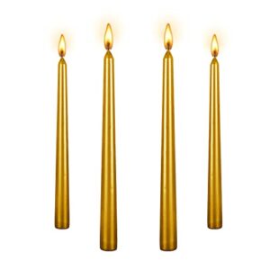 tall metallic spiral taper candles 4pcs 10 inch/25cm, tall unscented dripless candles with cotton wicks perfect for dinner, party, wedding decor,7hour burn time-3/4 base (25cm/4pcs, gold)