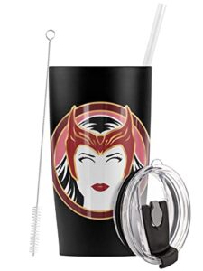 wandavision official scarlet witch icon stainless steel 20 oz travel tumbler, vacuum insulated & double wall with leakproof sliding lid