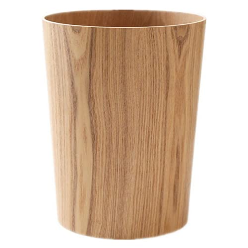 2.3 Gallons Wood Trash Can Wastebasket for Home or Office, Japanese-style natural wood Round Wastebasket, Lightweight, Sturdy for Under Desk, Kitchen, Bedroom, Den, Hotel, or Kids Room (Light Wood-A)