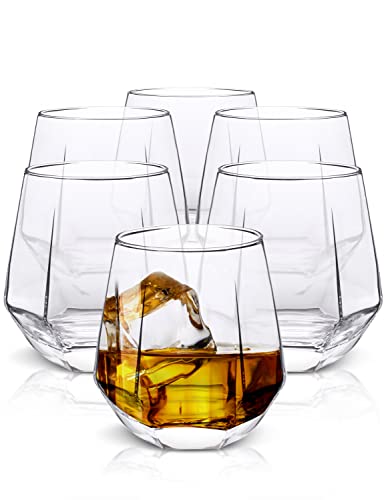 WARMEST SPIRIT Stemless Wine Glasses Set of 6 - Hexagon Shaped Crystal Wine Glass Set for Red or White Wine - Beveled Sides Feels like a Diamond & Lets Wine Breathe