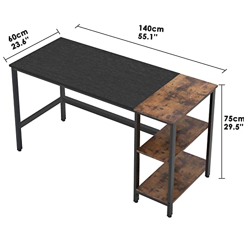 DlandHome Storage Desk Studio Table, 55.1 Inch Large Desk Computer Desk Home Office Table with Storage Shelves Study Writing Desk with Splice Board DUS-CXYM-PB001A-140