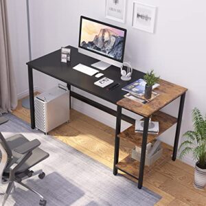 DlandHome Storage Desk Studio Table, 55.1 Inch Large Desk Computer Desk Home Office Table with Storage Shelves Study Writing Desk with Splice Board DUS-CXYM-PB001A-140