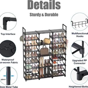 YDTREILS 9 Tier Shoe Rack Organizer, Large Shoe Shelf Holds 46-50 Pairs Shoe and Boots with Versatile Hooks Shoe Stand for Entryway Closet and Hallway