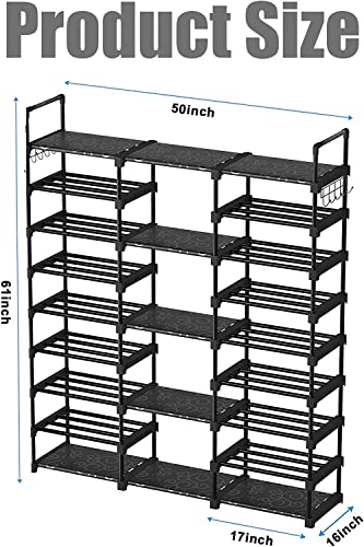 YDTREILS 9 Tier Shoe Rack Organizer, Large Shoe Shelf Holds 46-50 Pairs Shoe and Boots with Versatile Hooks Shoe Stand for Entryway Closet and Hallway