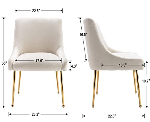 Guyou Cream Velvet Dining Chairs Set of 2, Modern Upholstered Accent Dining Room Chairs with Gold Legs Side Chairs for Kitchen Dining Room Living Room Bedroom (Cream)