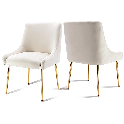 Guyou Cream Velvet Dining Chairs Set of 2, Modern Upholstered Accent Dining Room Chairs with Gold Legs Side Chairs for Kitchen Dining Room Living Room Bedroom (Cream)