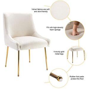 Guyou Cream Velvet Dining Chairs Set of 2, Modern Upholstered Accent Dining Room Chairs with Gold Legs Side Chairs for Kitchen Dining Room Living Room Bedroom (Cream)