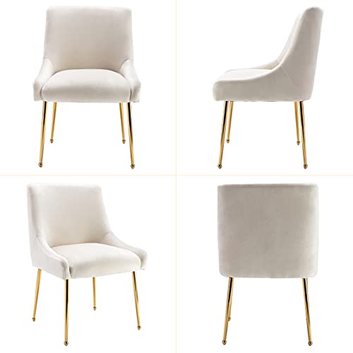 Guyou Cream Velvet Dining Chairs Set of 2, Modern Upholstered Accent Dining Room Chairs with Gold Legs Side Chairs for Kitchen Dining Room Living Room Bedroom (Cream)