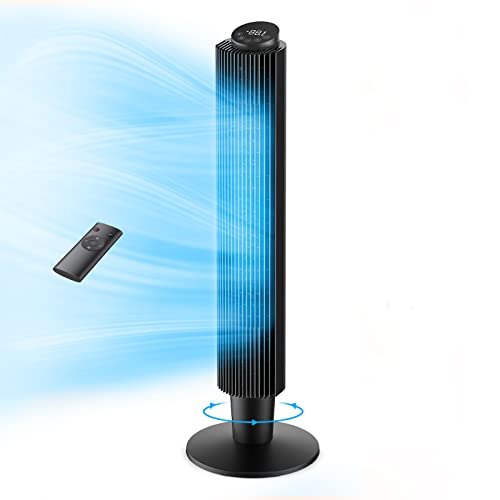 Tower Fan for Bedroom, 42'' Standing Fan Oscillating Quiet with Remote, 90° Cooling Bladeless Fan with Height Adjustable, 5 Speeds 3 Modes, 12H Timer, LED Touchpad, Floor Fans for Home and Office