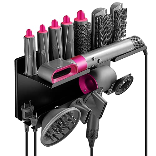 Welltop Wall Mount Holder for Dyson Airwrap Styler, for Dyson Supersonic Hair Dryer, 2 in 1 Storage Holder for Dyson Airwrap Styler Accessories, Fits for Bathroom Bedroom Hair Salon Barbershop