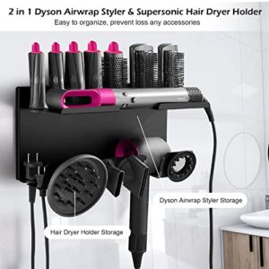 Welltop Wall Mount Holder for Dyson Airwrap Styler, for Dyson Supersonic Hair Dryer, 2 in 1 Storage Holder for Dyson Airwrap Styler Accessories, Fits for Bathroom Bedroom Hair Salon Barbershop