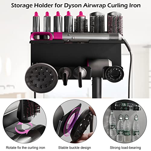 Welltop Wall Mount Holder for Dyson Airwrap Styler, for Dyson Supersonic Hair Dryer, 2 in 1 Storage Holder for Dyson Airwrap Styler Accessories, Fits for Bathroom Bedroom Hair Salon Barbershop