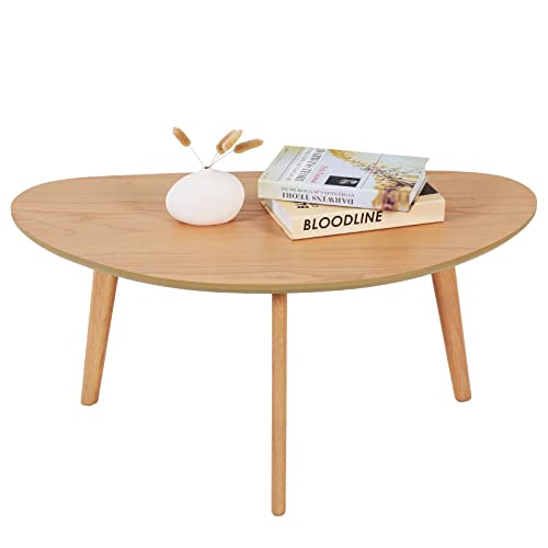 FIRMINANA Small Oval Coffee Table for Small Space Mid Century Modern Coffee Table for Living Room,Nature Wood,18.9" D x 33.47" W x 15.75" H