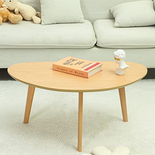 FIRMINANA Small Oval Coffee Table for Small Space Mid Century Modern Coffee Table for Living Room,Nature Wood,18.9" D x 33.47" W x 15.75" H