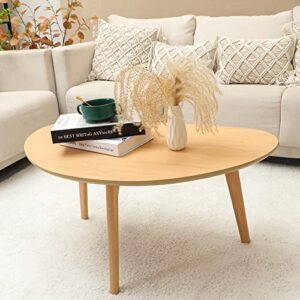 FIRMINANA Small Oval Coffee Table for Small Space Mid Century Modern Coffee Table for Living Room,Nature Wood,18.9" D x 33.47" W x 15.75" H