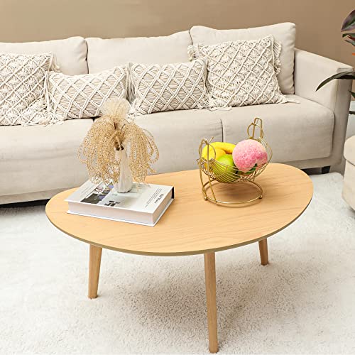 FIRMINANA Small Oval Coffee Table for Small Space Mid Century Modern Coffee Table for Living Room,Nature Wood,18.9" D x 33.47" W x 15.75" H