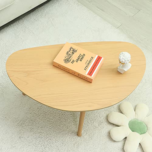 FIRMINANA Small Oval Coffee Table for Small Space Mid Century Modern Coffee Table for Living Room,Nature Wood,18.9" D x 33.47" W x 15.75" H