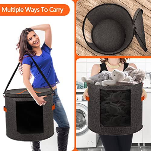 kushon Oversized Hat Storage Box for Women & Men，19" D x 17" H Cowboy Hat Boxes with 1 Wood Hook Felt travel Round Hat Organizer Box with Dustproof Lid