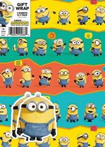 danilo promotions ltd despicable me gift wrap 2 sheet 2 tag, gift wrap for presents