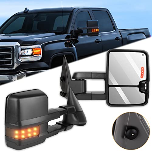 ITOPUP Towing Mirrors Fit for 1999-2002 for Chevy Silverado for GMC Sierra 1500/2500 Tow Mirrors with Power Control Heated LED Turn Signal Width Light Black 1 Pair of Mirrors Left Side and Right Side