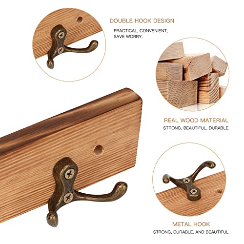 Haominnaqi Solid Wood Coat Rack Wall Mounted - 3 Six Hooks, Fitting Room Wardrobe Coat Door Rear Hook Key Hook Kitchen Bathroom Hook(2pce)