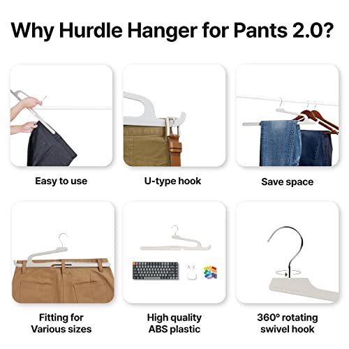 Hurdle Pants Hangers, International Design Patented, Slim, Velvet, Organizes in 1 Second, Space-Saving, Heavy-Duty, Non-Slip, Multi-Functional Hooks, Clothes Hangers, Belt, Shirt, Gray – Pack of 40