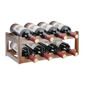 bamboo wine rack, 2-tier 8-bottle freestanding display wine organizer storage shelf table top countertop tle cabinet wine holder for kitchen dining living room bar pantry wine cellar basement