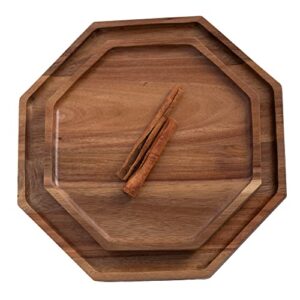 temino set of 2 acacia wood serving tray octagon wooden tray decor, wood boards for food, fruit, charcuterie boards, serving platter for party, cheese, dessert
