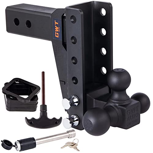 GWTAUTO Adjustable Trailer Hitch, Tri-Ball (1-7/8" x 2" x 2-5/16") Drop Hitch, Fits 2.5-Inch Receiver Only, 7 Inch Drop Hitch,18500 LBS GTW-Class 3 Tow Hitch for Heavy Duty Truck