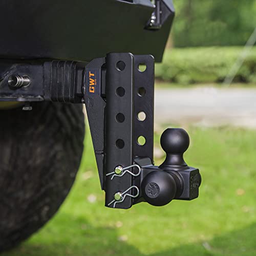 GWTAUTO Adjustable Trailer Hitch, Tri-Ball (1-7/8" x 2" x 2-5/16") Drop Hitch, Fits 2.5-Inch Receiver Only, 7 Inch Drop Hitch,18500 LBS GTW-Class 3 Tow Hitch for Heavy Duty Truck