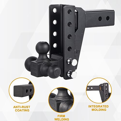 GWTAUTO Adjustable Trailer Hitch, Tri-Ball (1-7/8" x 2" x 2-5/16") Drop Hitch, Fits 2.5-Inch Receiver Only, 7 Inch Drop Hitch,18500 LBS GTW-Class 3 Tow Hitch for Heavy Duty Truck