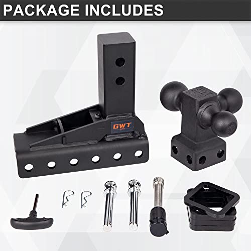 GWTAUTO Adjustable Trailer Hitch, Tri-Ball (1-7/8" x 2" x 2-5/16") Drop Hitch, Fits 2.5-Inch Receiver Only, 7 Inch Drop Hitch,18500 LBS GTW-Class 3 Tow Hitch for Heavy Duty Truck