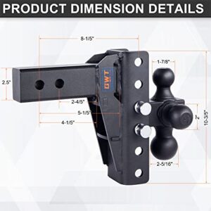 GWTAUTO Adjustable Trailer Hitch, Tri-Ball (1-7/8" x 2" x 2-5/16") Drop Hitch, Fits 2.5-Inch Receiver Only, 7 Inch Drop Hitch,18500 LBS GTW-Class 3 Tow Hitch for Heavy Duty Truck