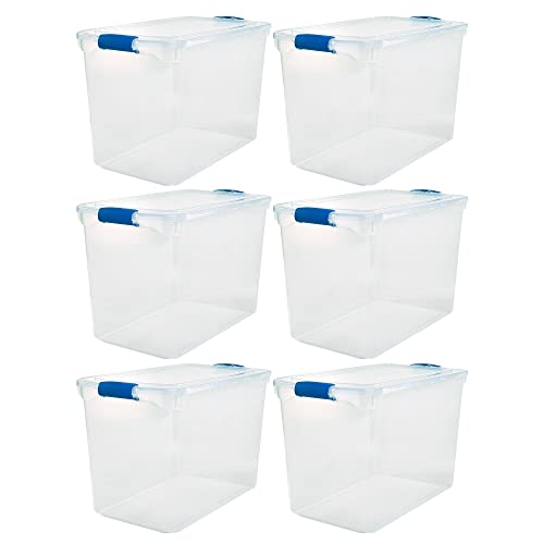 HOMZ Heavy Duty Modular Clear Plastic Stackable Storage Tote Containers with Latching and Locking Lids, 112 Quart Capacity, 6 Pack