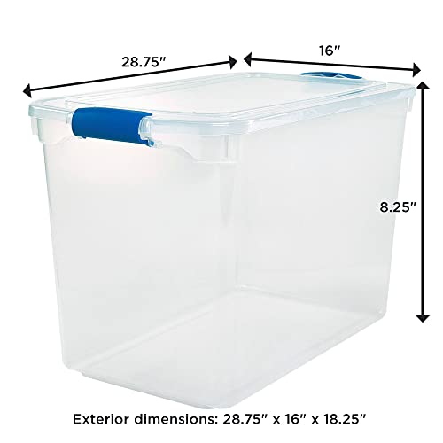 HOMZ Heavy Duty Modular Clear Plastic Stackable Storage Tote Containers with Latching and Locking Lids, 112 Quart Capacity, 6 Pack