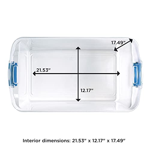 HOMZ Heavy Duty Modular Clear Plastic Stackable Storage Tote Containers with Latching and Locking Lids, 112 Quart Capacity, 6 Pack