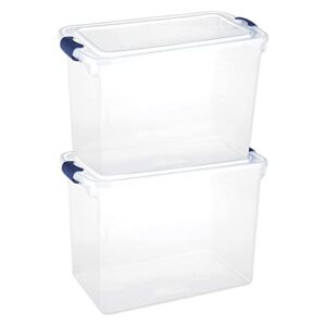 HOMZ Heavy Duty Modular Clear Plastic Stackable Storage Tote Containers with Latching and Locking Lids, 112 Quart Capacity, 6 Pack