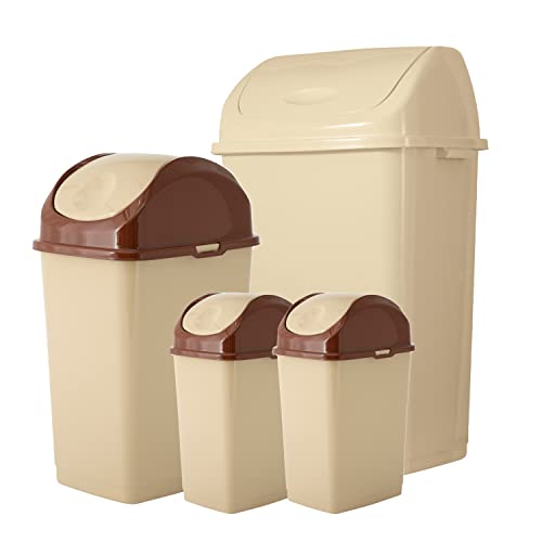 Superio Plastic Swing Top Trash Can, Waste Bin for Home, Kitchen, Office, Bedroom, Bathroom, Ideal for Large and Small Spaces (4 Pack- 2.5 Gal, 9 Gal, 13 Gal) (Beige)