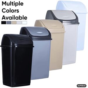 Superio Plastic Swing Top Trash Can, Waste Bin for Home, Kitchen, Office, Bedroom, Bathroom, Ideal for Large and Small Spaces (4 Pack- 2.5 Gal, 9 Gal, 13 Gal) (Beige)