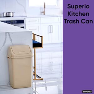 Superio Plastic Swing Top Trash Can, Waste Bin for Home, Kitchen, Office, Bedroom, Bathroom, Ideal for Large and Small Spaces (4 Pack- 2.5 Gal, 9 Gal, 13 Gal) (Beige)