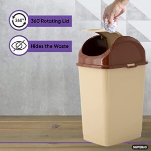 Superio Plastic Swing Top Trash Can, Waste Bin for Home, Kitchen, Office, Bedroom, Bathroom, Ideal for Large and Small Spaces (4 Pack- 2.5 Gal, 9 Gal, 13 Gal) (Beige)