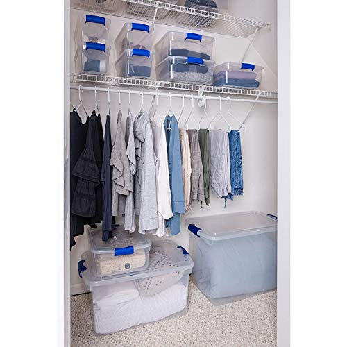 HOMZ Heavy Duty Modular Stackable Storage Tote Containers with Latching Lids, 66 Quart Capacity for Home, Garage, or Office Organization, Clear 4 Pack