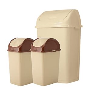 superio swing top trash can, waste bin for home, kitchen, office, bedroom, bathroom, ideal for large or small spaces - beige (3 pack - 4.5 gal, 13 gal)
